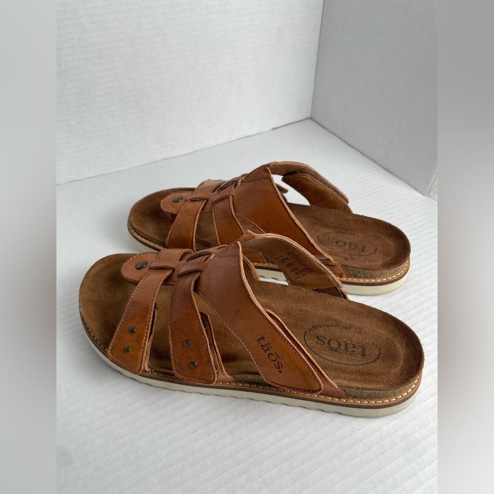 Taos Leather Magnificent Sandals Women’s Size EU 41 Brown Cognac Fisherman Slide - Picture 11 of 15
